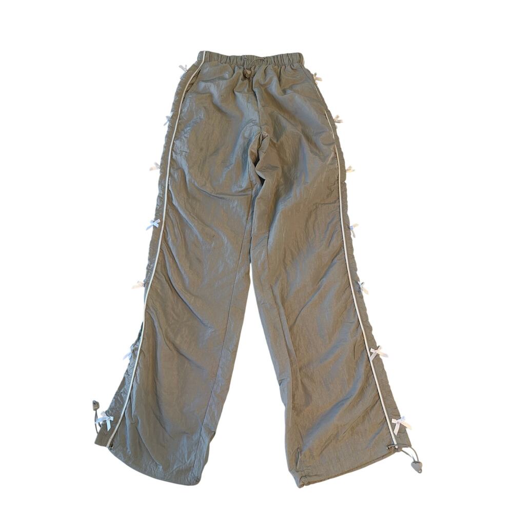 Coco & Shay Bow Tie Baggy Track Pants Womens Sz XS Gray Y2K Streetwear Casual